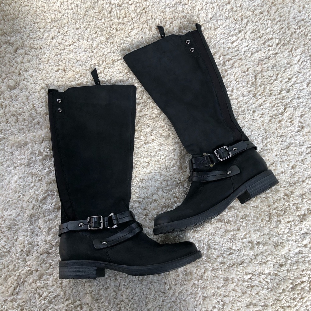 Earth Sierra Tall Suede Leather Heel Boots Buckle
